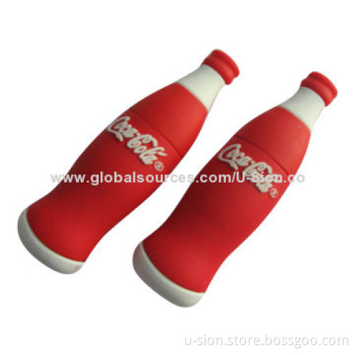 Silica Gel Customized Drink Bottle-shaped, USB Flash Drives with Free Logo for Promotion Gifts